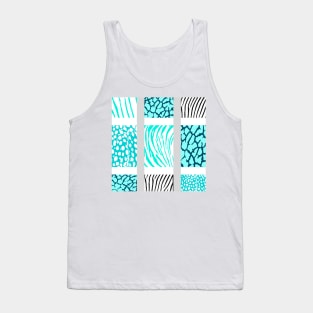 White and Teal Mixed Animal Print Tank Top